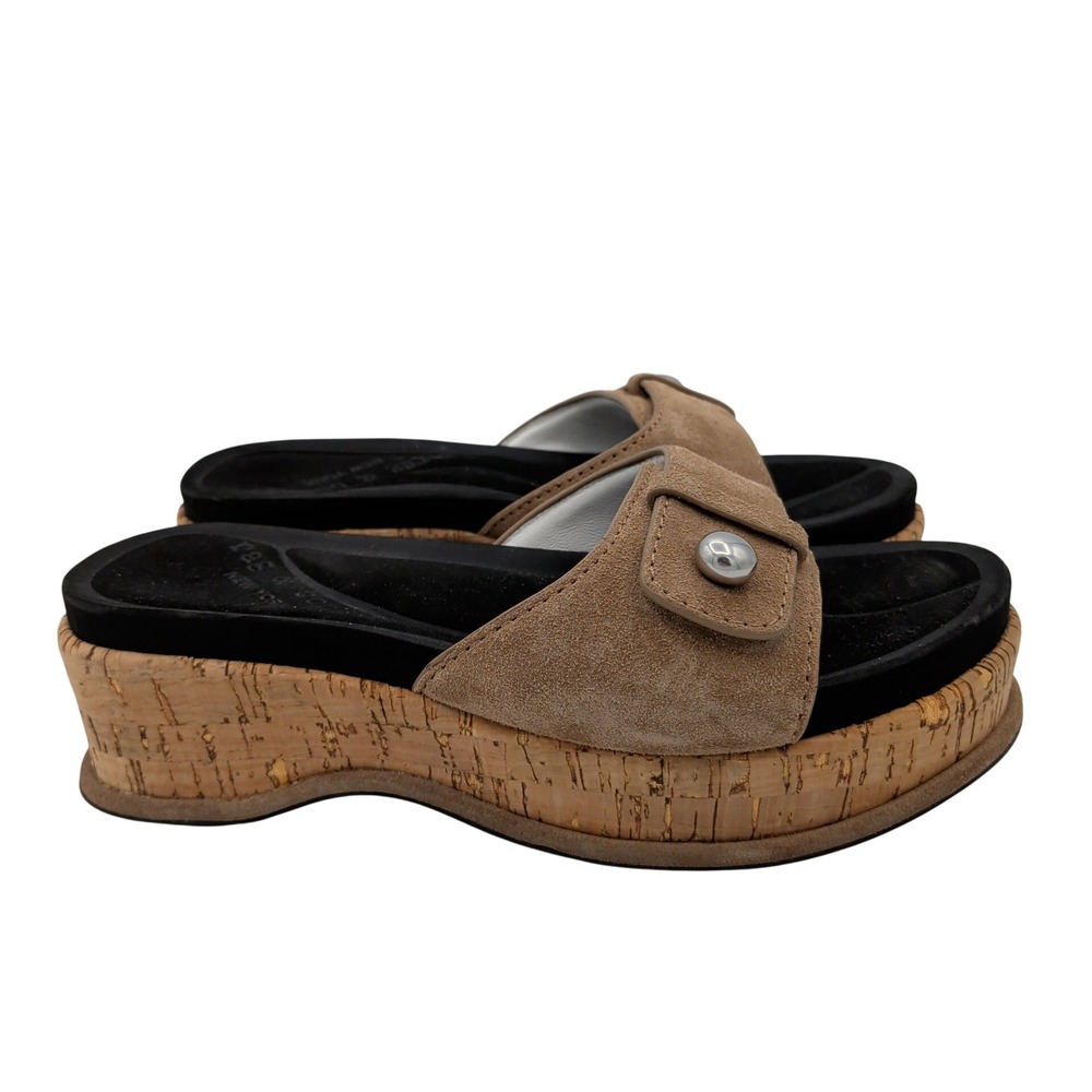 Rag & Bone Sommer Women Tan‎ Suede Platform Slide Sandals Cork Wedge Stud 35